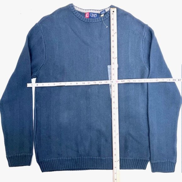 New-Vintage  Chaps Sweater Mens Cotton Knit Pullover Crew Neck Blue Logo  L (30) - Picture 4 of 7